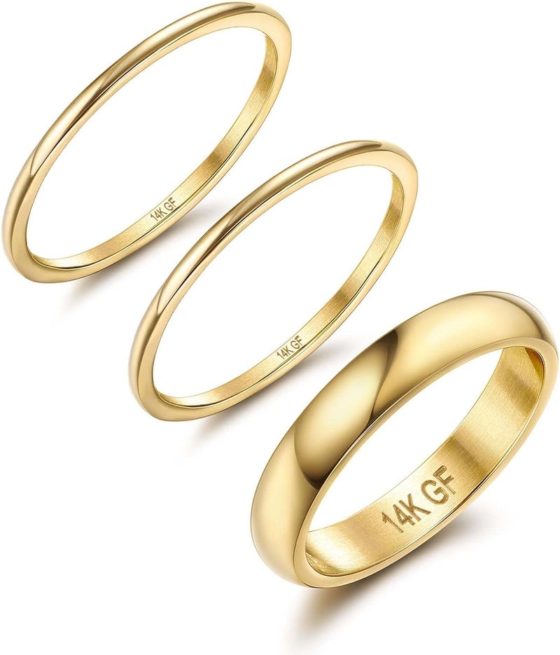 Jstyle 14K Gold Filled Stacking Rings for Women, Minimalist Stackable Gold Rings, Dainty Non Tarnish Pinky Thumb Statement Thin Band Rings Set, Comfort Fit 1mm 3mm - Image 1